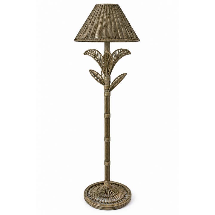 Antique Taupe Wicker Palm Floor Lamp
