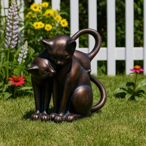 Whimsical Bronze Cat Garden Statue – Artistic Resin Accent (7")