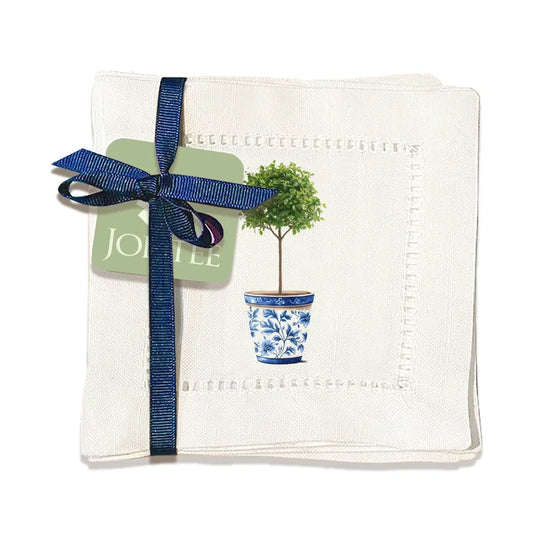 Serviettes à ourlet ajouré motif pot topiaire chinoiserie (lot de 6)