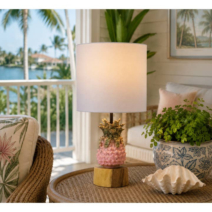 Handmade Thai Pink Pineapple Ceramic Table Lamp 16"
