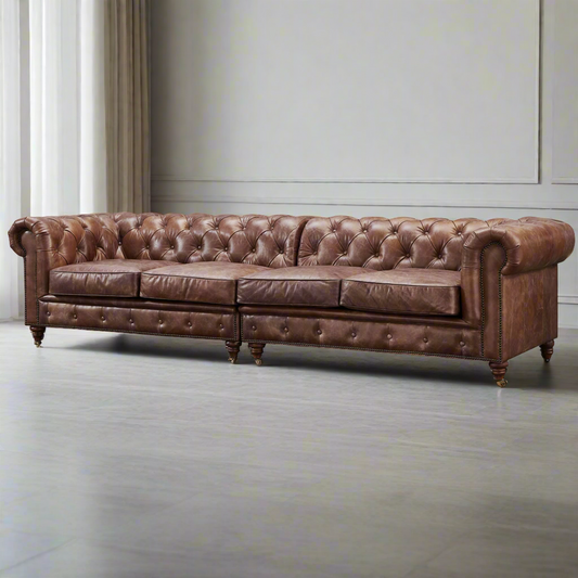 Canapé Chesterfield Century - Cuir brun écorce - 118 po