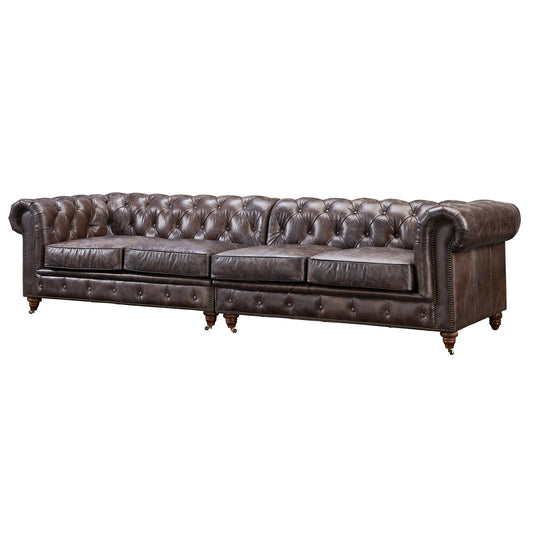 Canapé Chesterfield Century - Cuir marron foncé - 300 cm