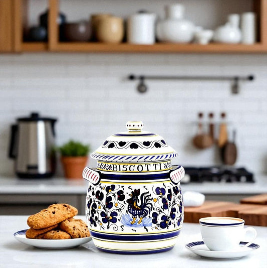ORVIETO BLUE ROOSTER: Traditional Biscotti Jar