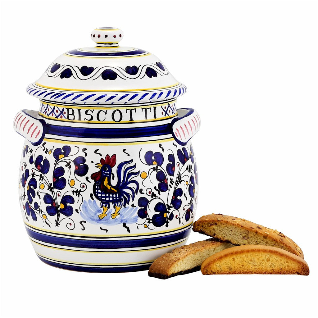 ORVIETO BLUE ROOSTER: Traditional Biscotti Jar