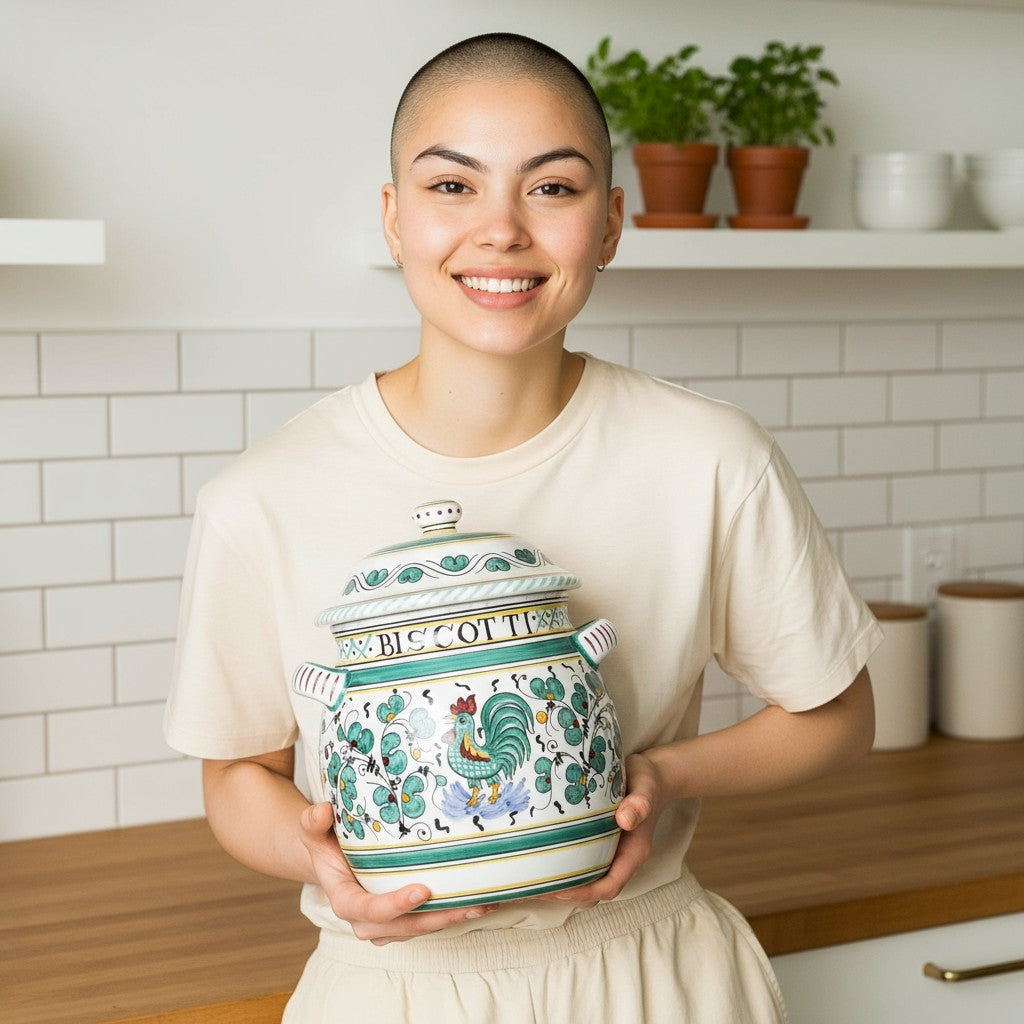 ORVIETO GREEN ROOSTER: Traditional Biscotti Jar