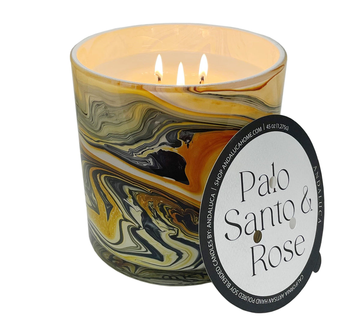 JUMBO Palo Santo & Rose 45 oz. Swirl Glass Candle
