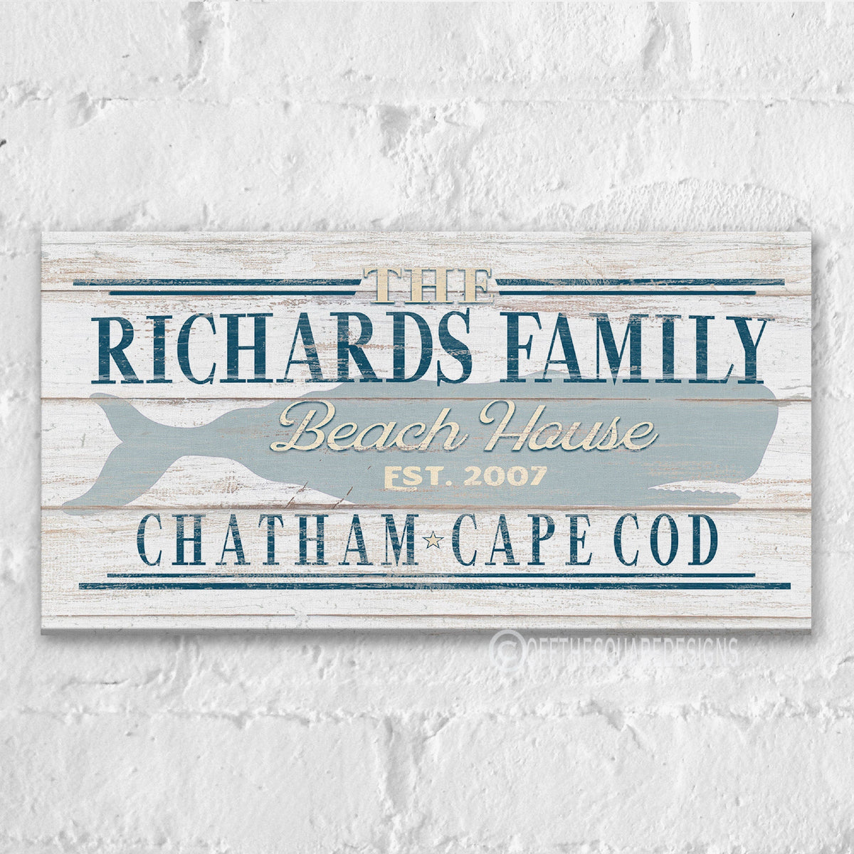 Beach House Family Name Whale Sign | Personalized Beach House Canvas Wall Decor