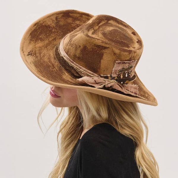 Rustic Cowgirl Feather and Band Fedora Hat MH0235 Hana Brown 58.4 cm