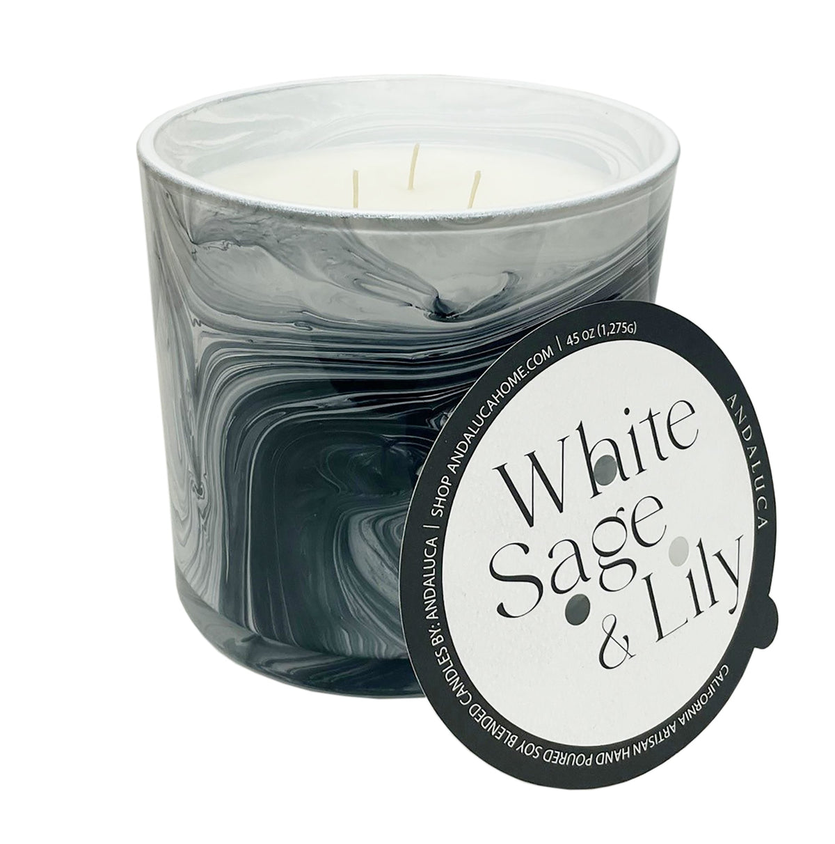 JUMBO White Sage & Lily 45 oz. Swirl Glass Candle