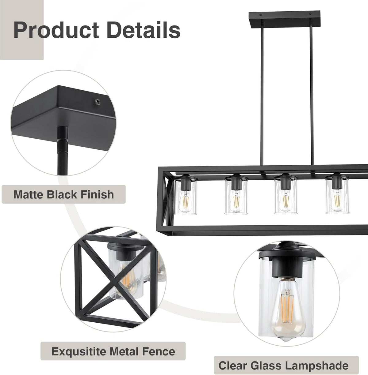 Farmhouse 5 Light Metal Linear Chandelier