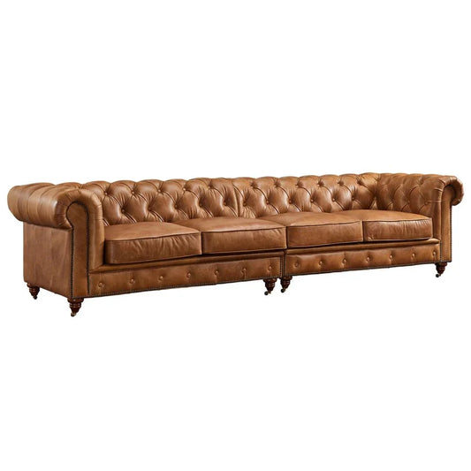 Canapé Chesterfield Century - Cuir marron clair - 300 cm