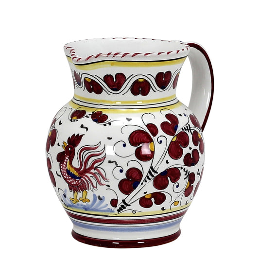 ORVIETO RED ROOSTER: Traditional Deruta Pitcher (1 Liter - 34 OZ. - 4 Cups)
