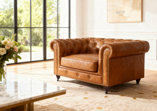 Fauteuil club Chesterfield Belgravia en cuir pleine fleur – Fauteuil capitonné classique aux finitions premium