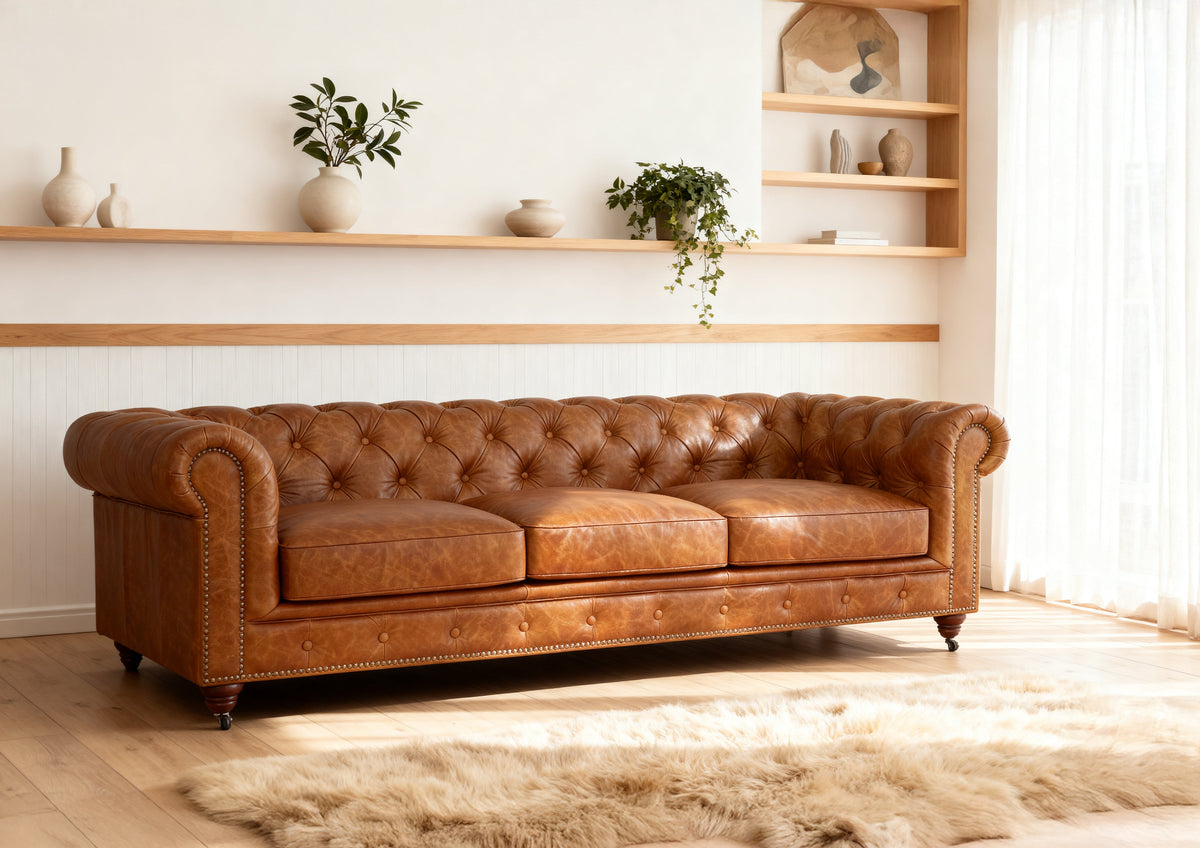 Belgravia Chesterfield Tufted Top Grain Leather Sofa – Classic Elegance Meets Modern Comfort