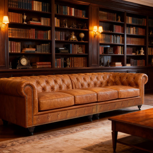 Canapé Chesterfield Belgravia en cuir pleine fleur avec dossier capitonné et accoudoirs enroulés