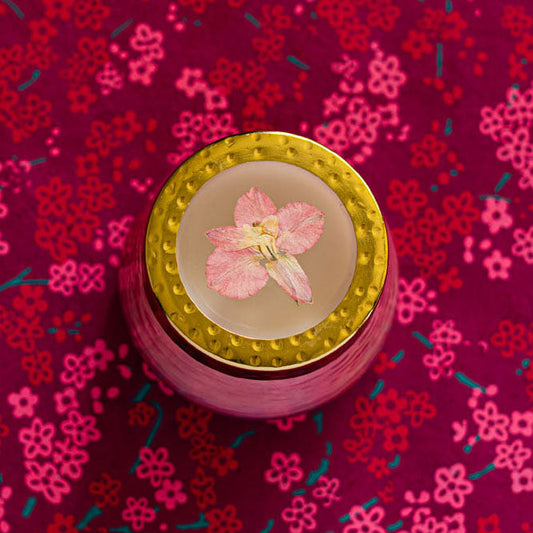 Petite bougie aquarelle aux fleurs pressées - Fleur de lune
