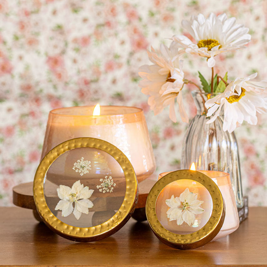 Petite Watercolor Pressed Floral Candle - Rose+ Oud
