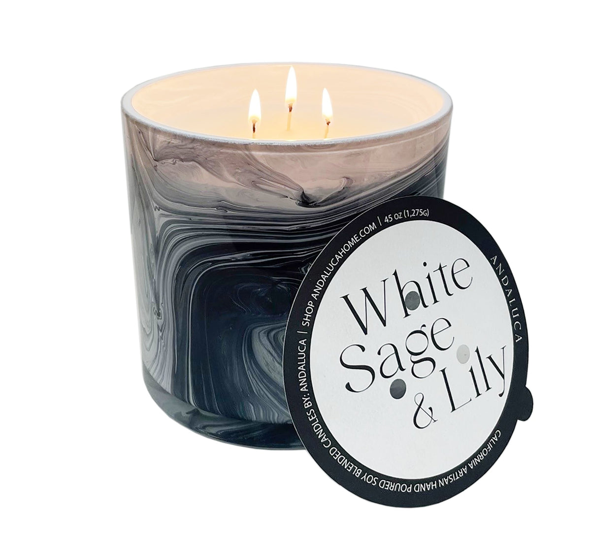 JUMBO White Sage & Lily 45 oz. Swirl Glass Candle