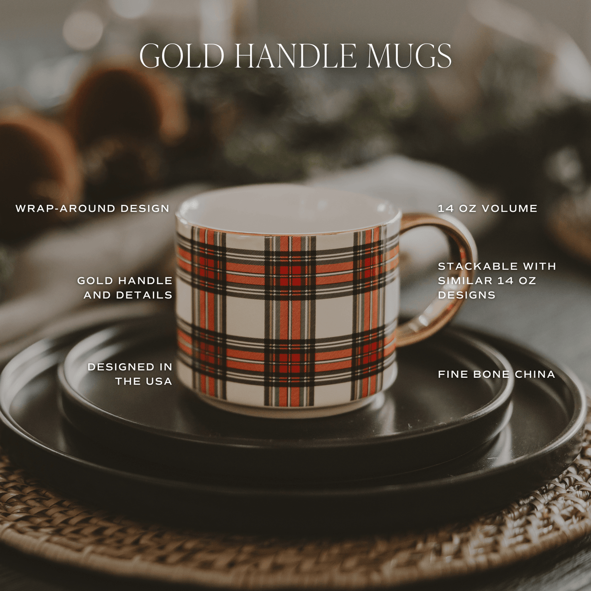 Holiday Greenery 14 oz Gold Handle Coffee Mug