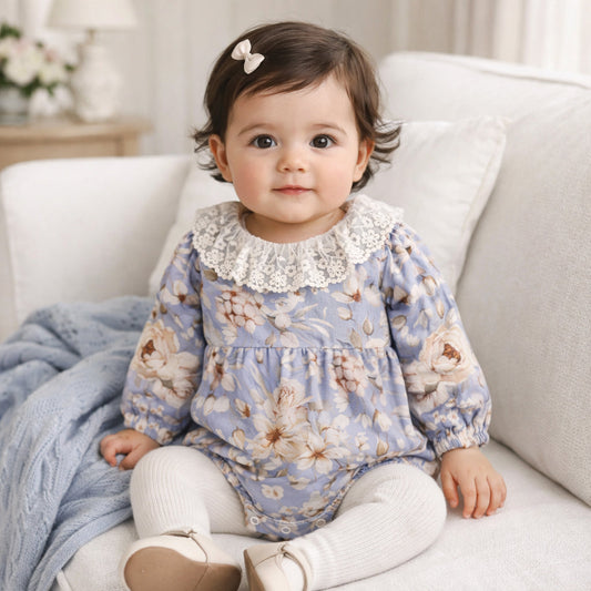 Body bébé à fleurs vintage avec col en dentelle