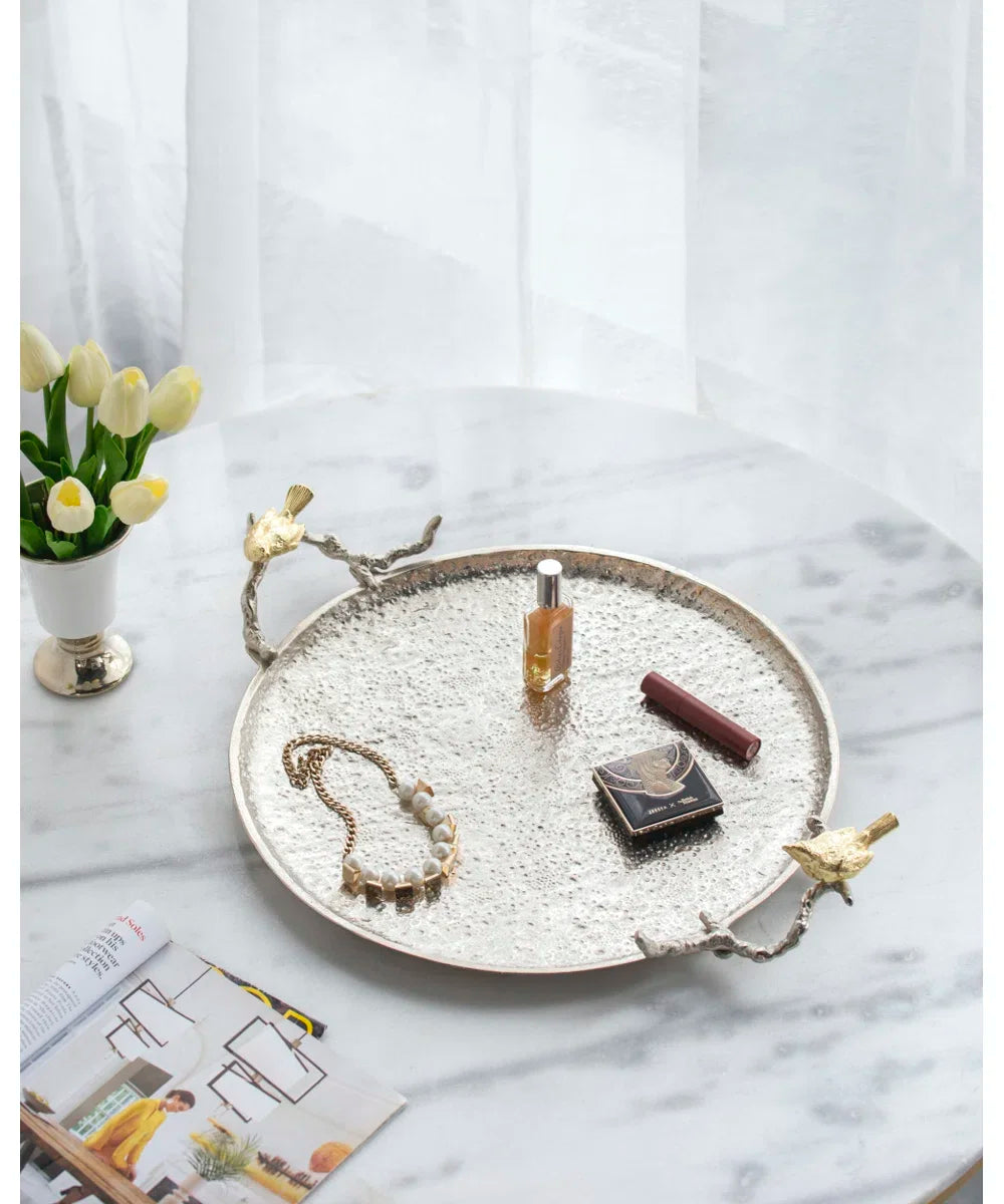 Aviara Silver Bird Handle Accent Tray
