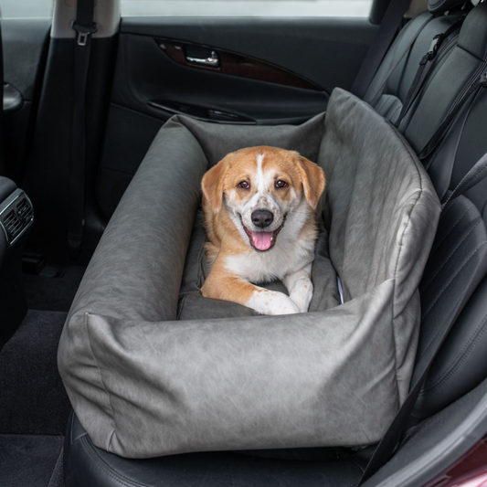 Lit pour chien de voiture en mousse à mémoire de forme PupProtector™ en cuir vegan effet frais au toucher - Gris ardoise