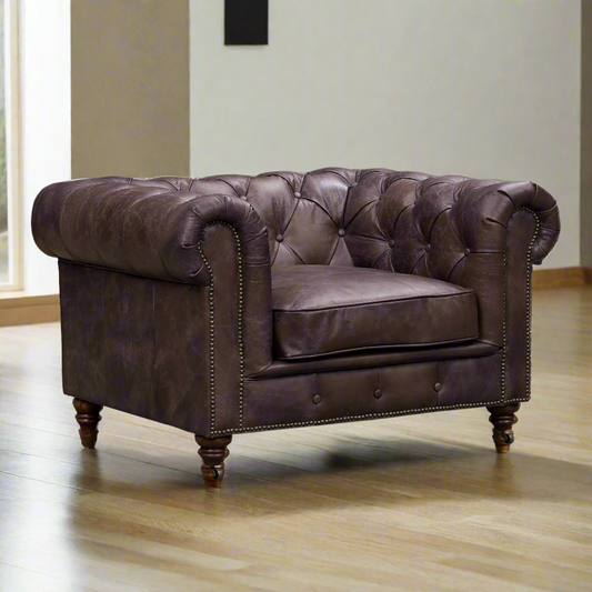 Fauteuil Chesterfield Century - cuir marron foncé