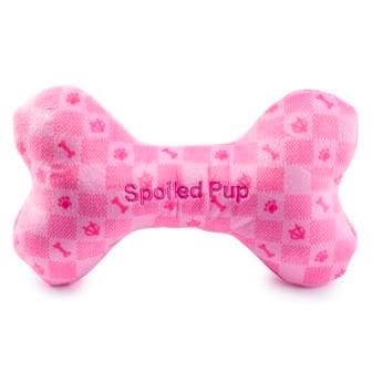 Pink Checker Chewy Vuiton Bone  | Squeaker Dog Toy