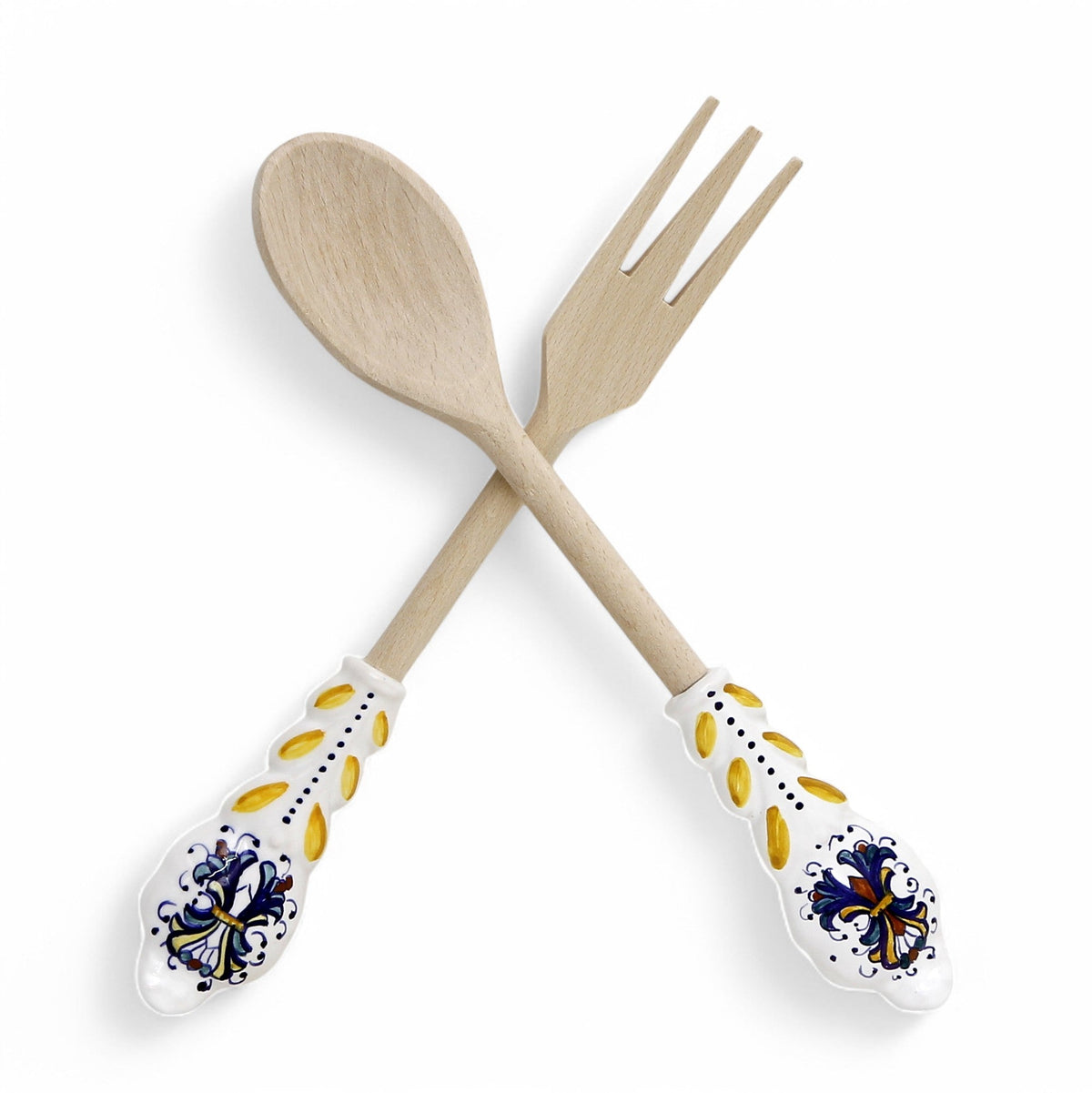 SET D'USTENSILES : Design RICCO DERUTA - Bois dur avec manche en céramique peinte à la main (ensemble de deux pièces)