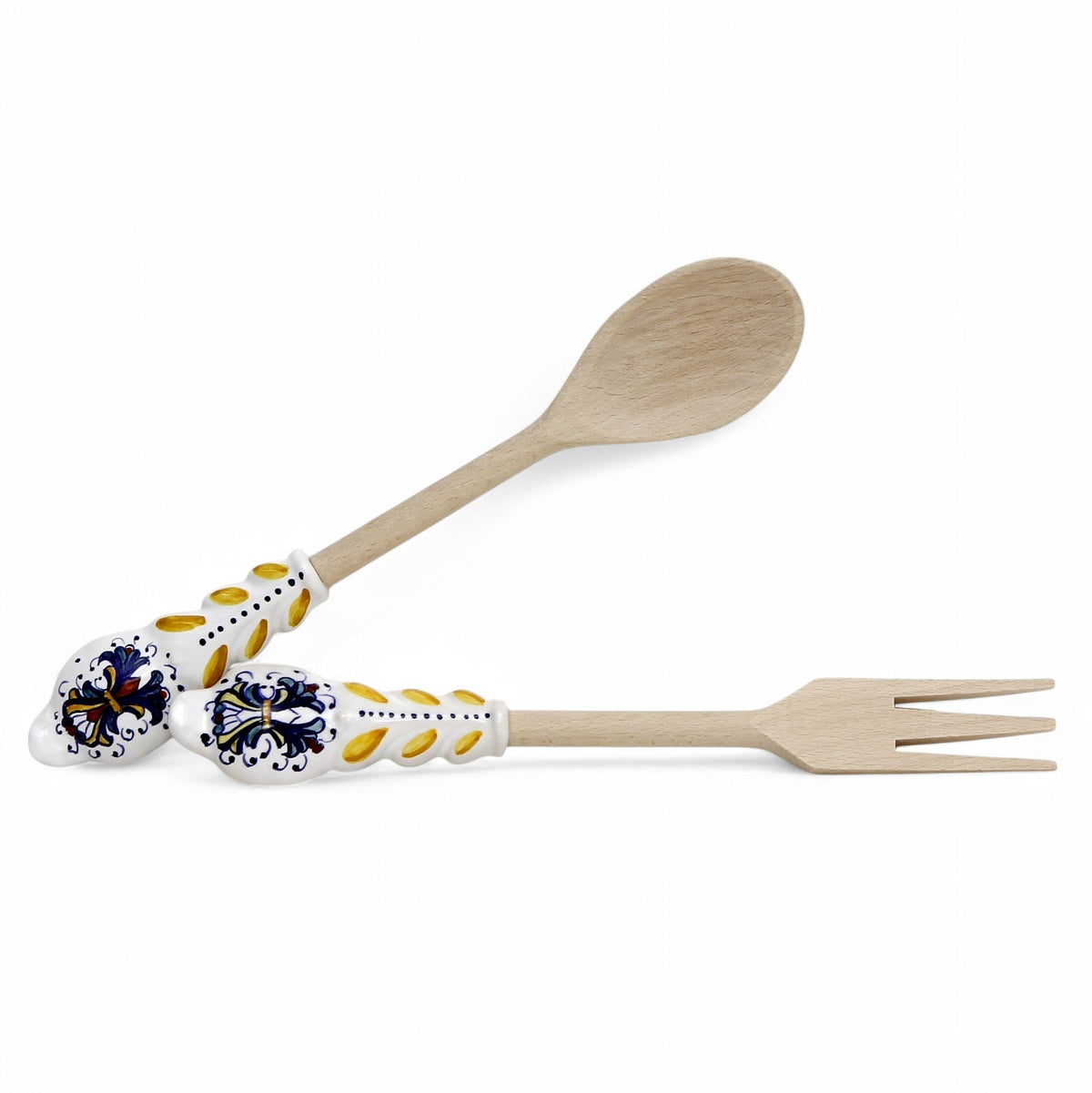 SET D'USTENSILES : Design RICCO DERUTA - Bois dur avec manche en céramique peinte à la main (ensemble de deux pièces)