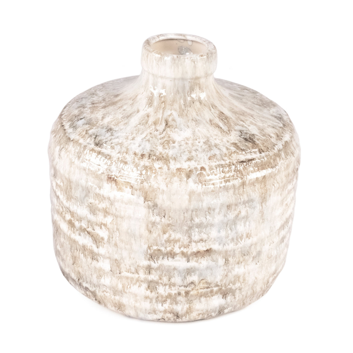Round Rustic Glazed Ceramic Jar