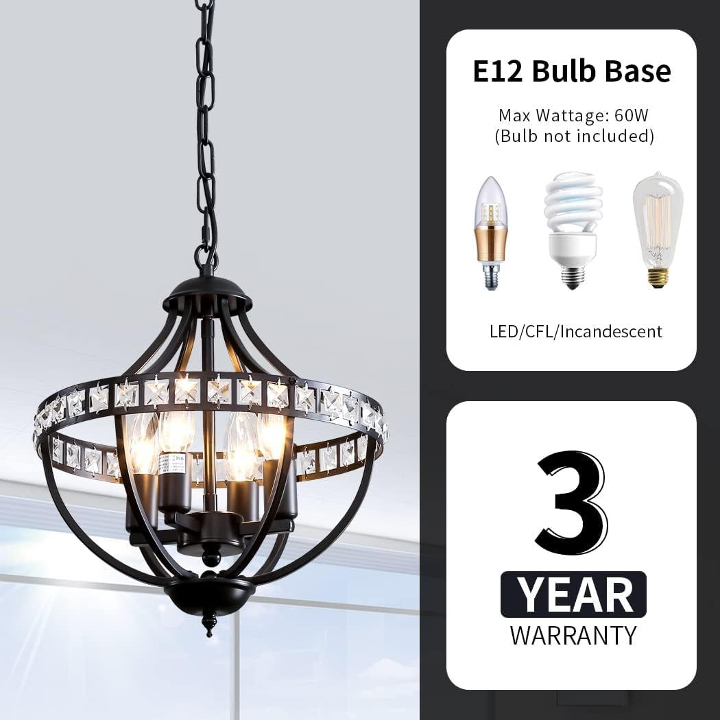 4-Light Black and Crystal Chandelier