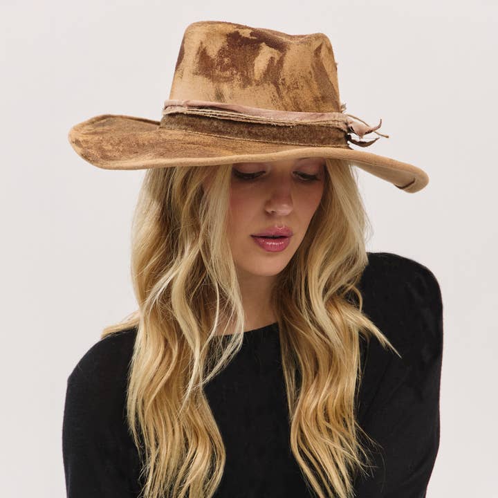 Rustic Cowgirl Feather and Band Fedora Hat MH0235 Hana Brown 58.4 cm