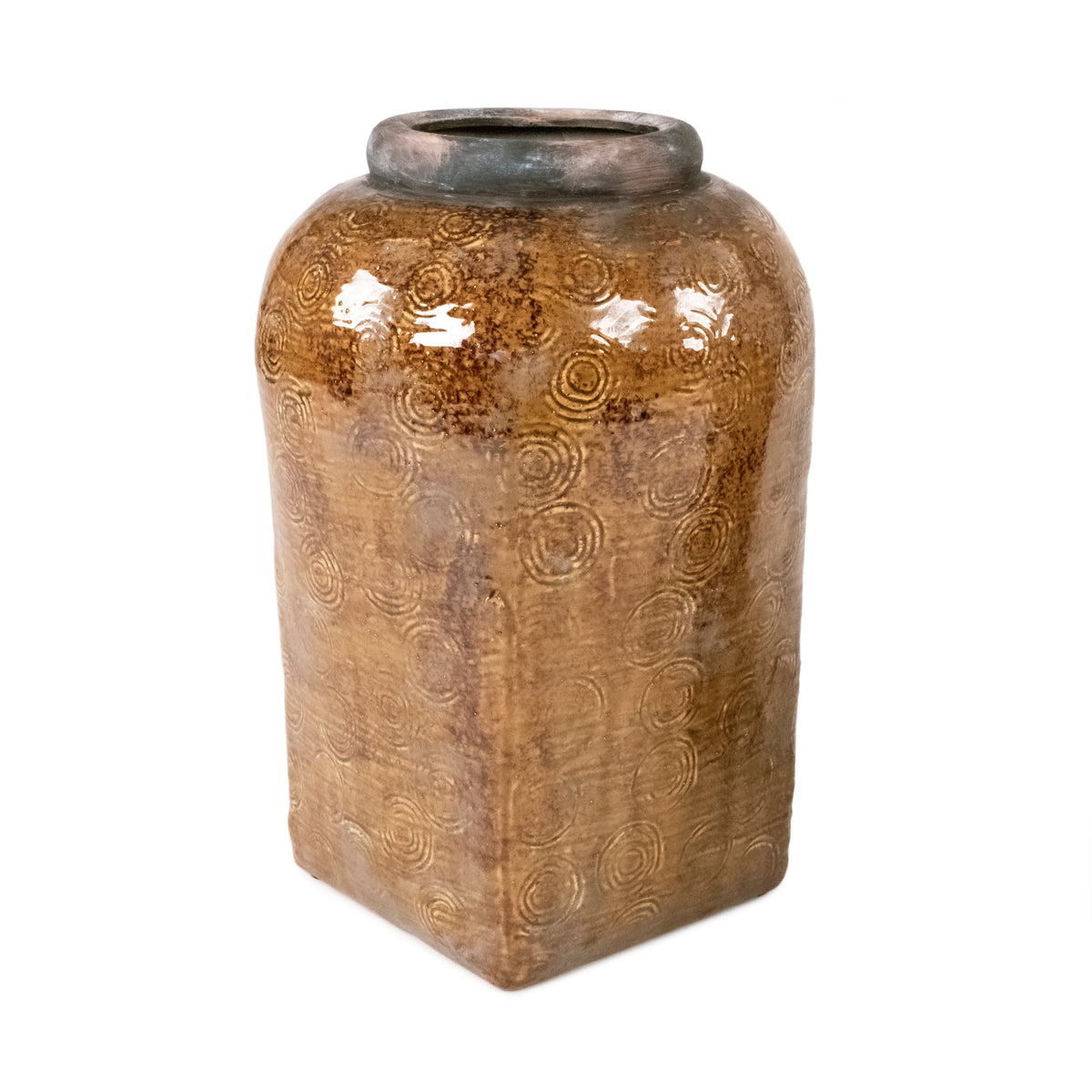 Antique Amber Square Ceramic Vase