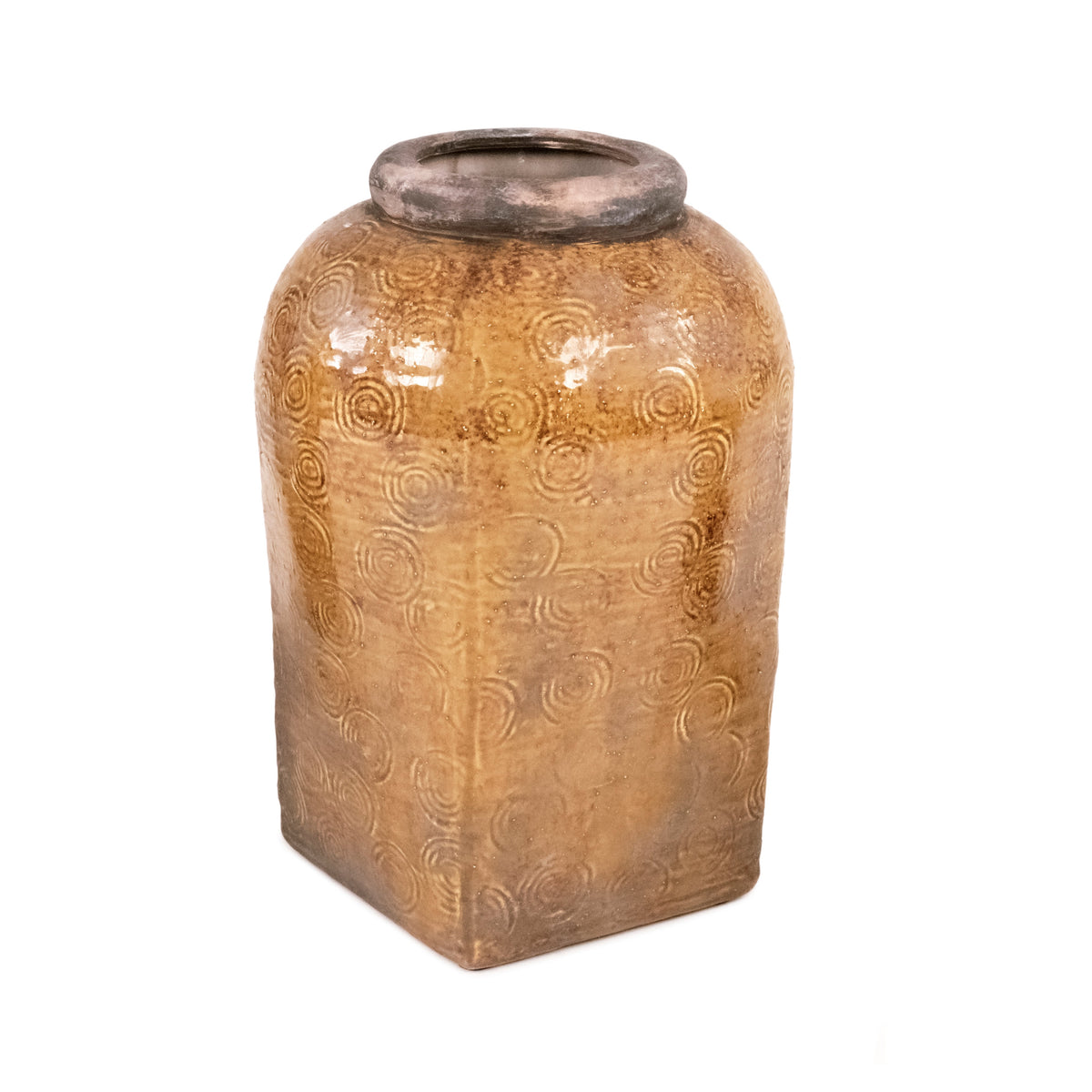 Antique Amber Square Ceramic Vase