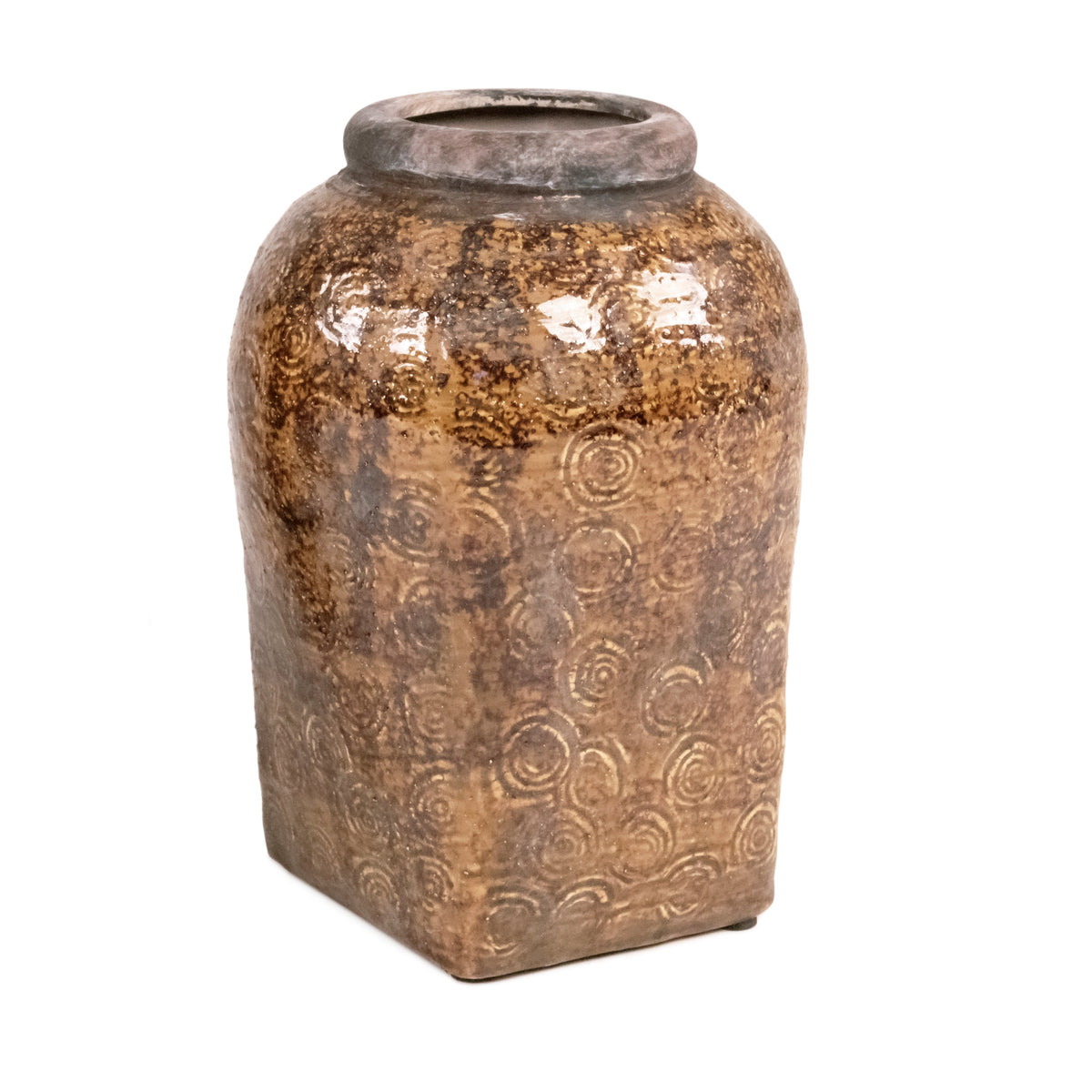 Antique Amber Square Ceramic Vase
