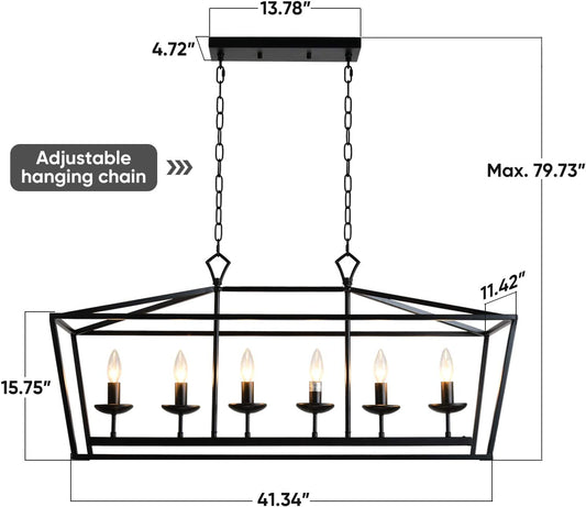 6-Light Black Linear Candle Chandelier