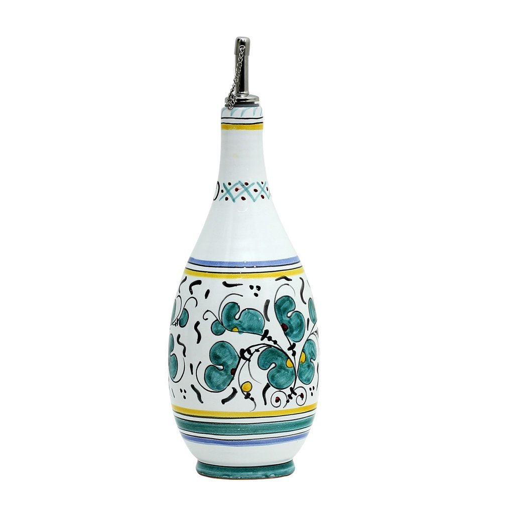 ORVIETO GREEN ROOSTER: Olive Oil Bottle Dispenser with Metal Capped Pourer