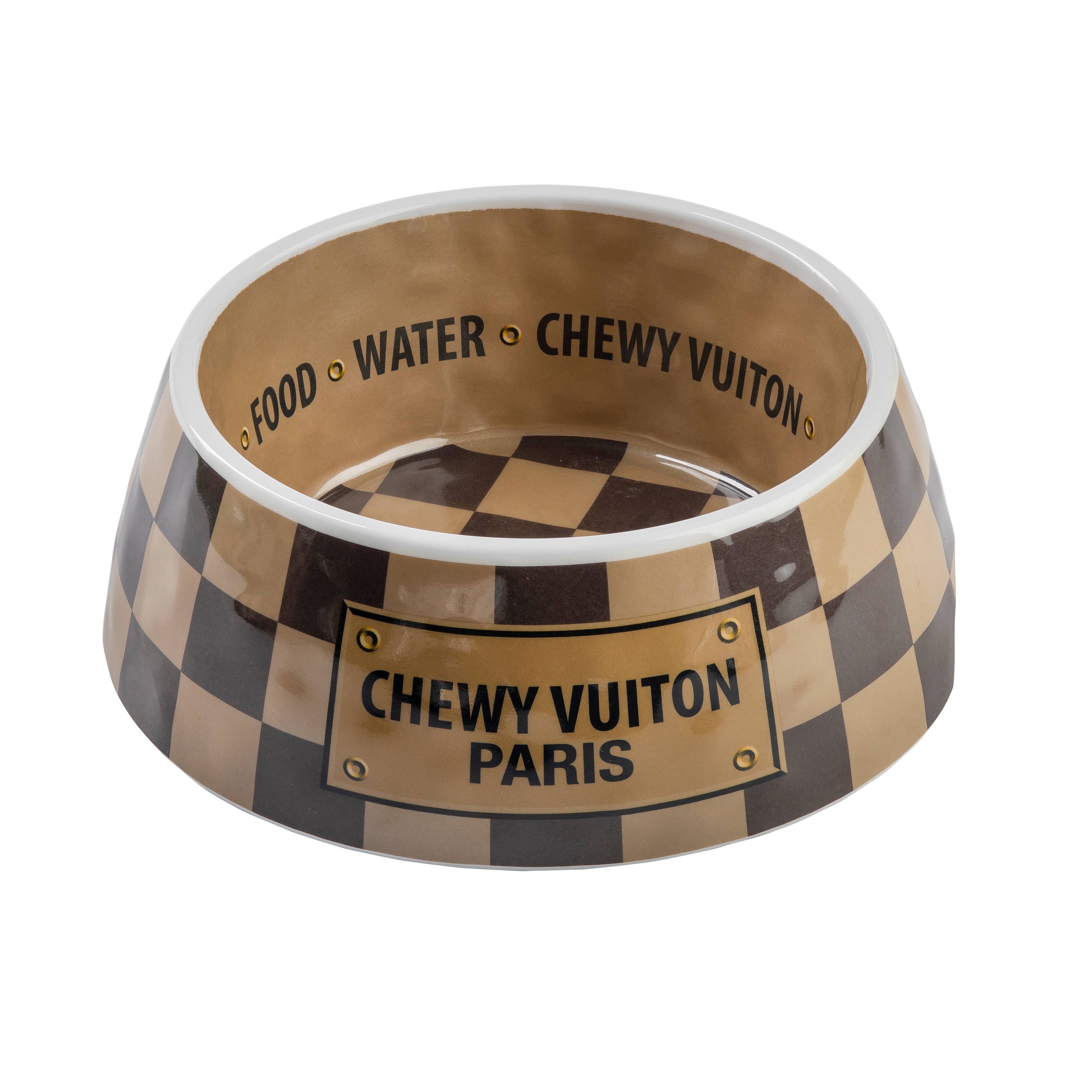 Tan Checker Chewy Vuiton Bowl - Cat or Dog Bowls