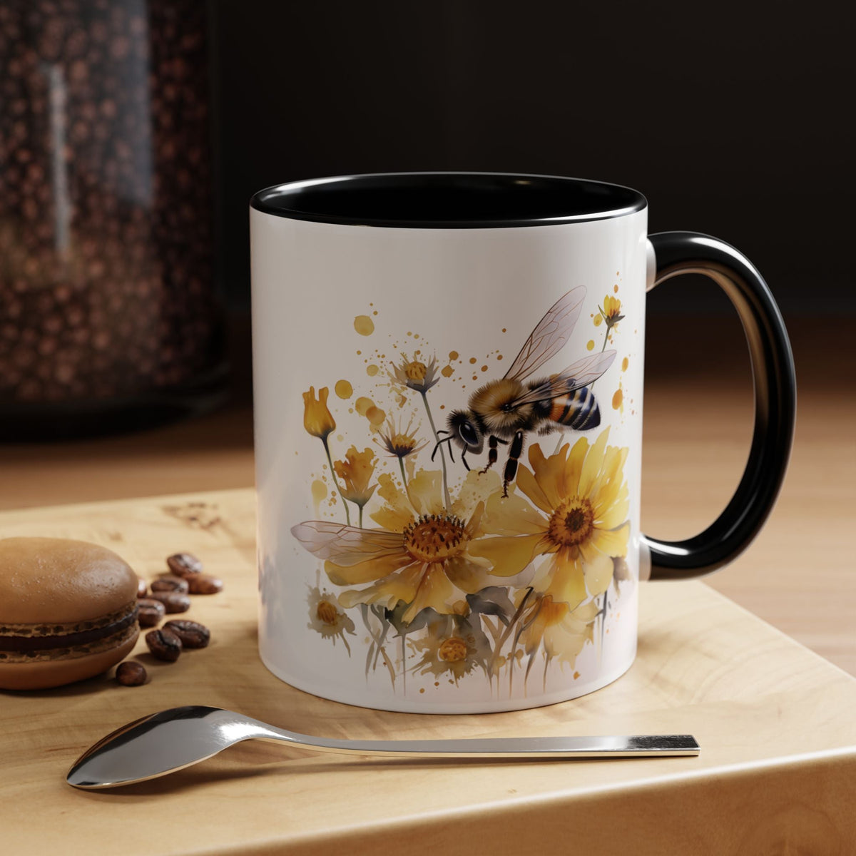 Golden Bee Wildflower Ceramic Coffee Mug - Cottage Style Coffee Mug