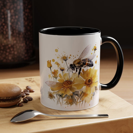 Mug à café en céramique fleur sauvage « Golden Bee » - Mug à café style champêtre