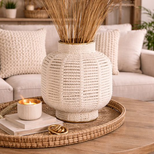 Vase en macramé blanc
