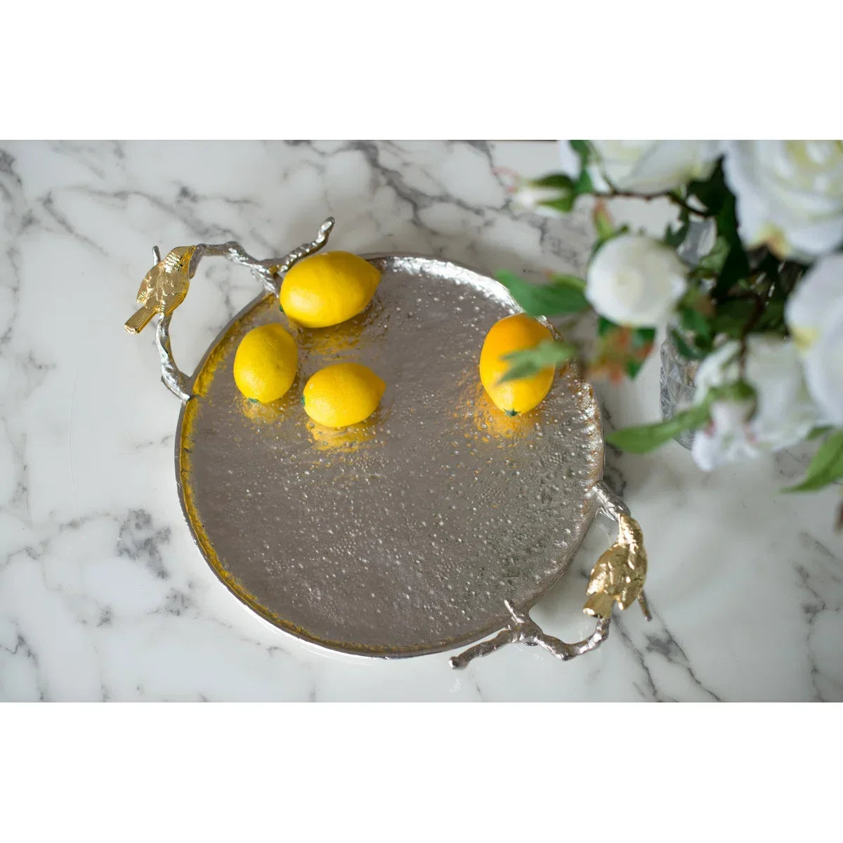 Aviara Silver Bird Handle Accent Tray