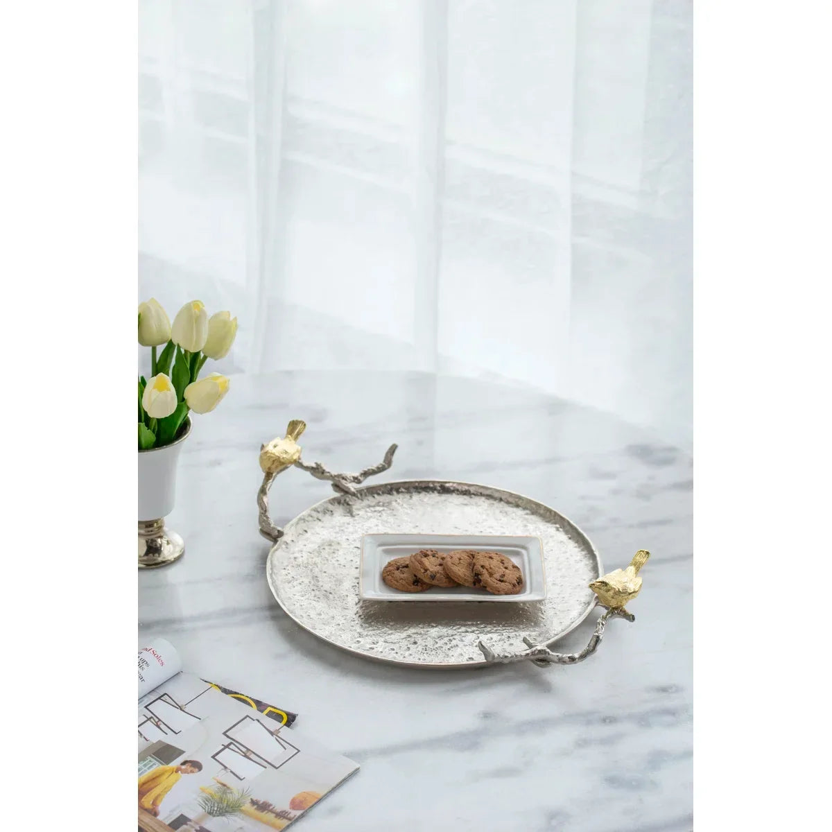 Aviara Silver Bird Handle Accent Tray
