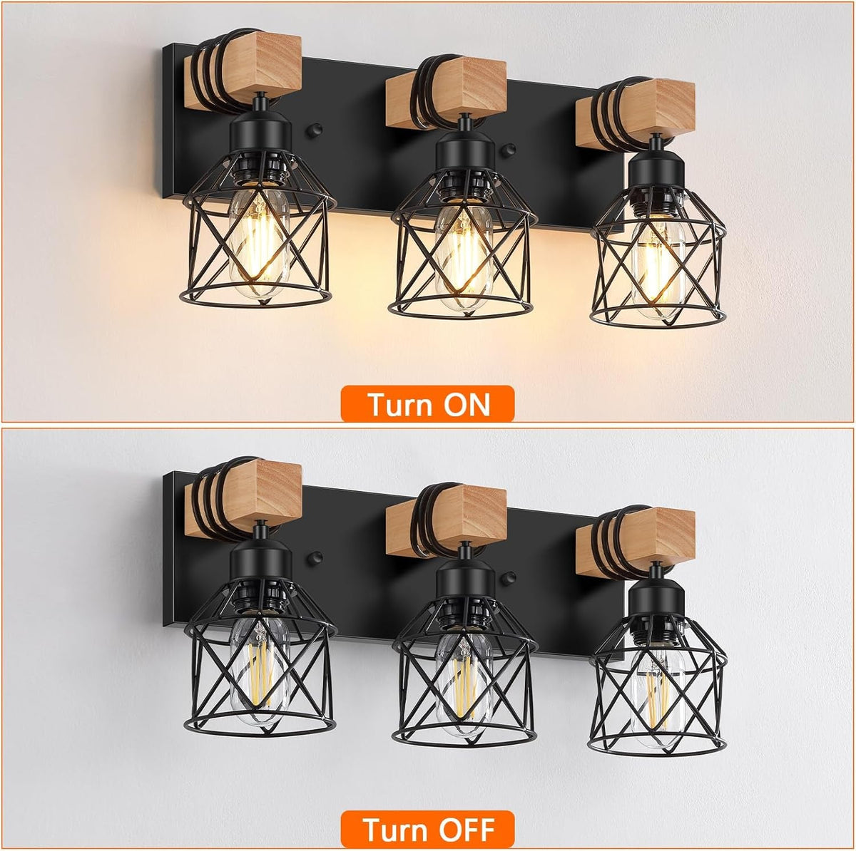 3-Light Wood Farmhouse Vanity Light