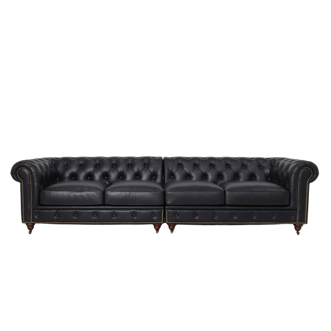 Belgravia Chesterfield Top Grain Leather Sofa with Tufted Back & Rolled Arms
