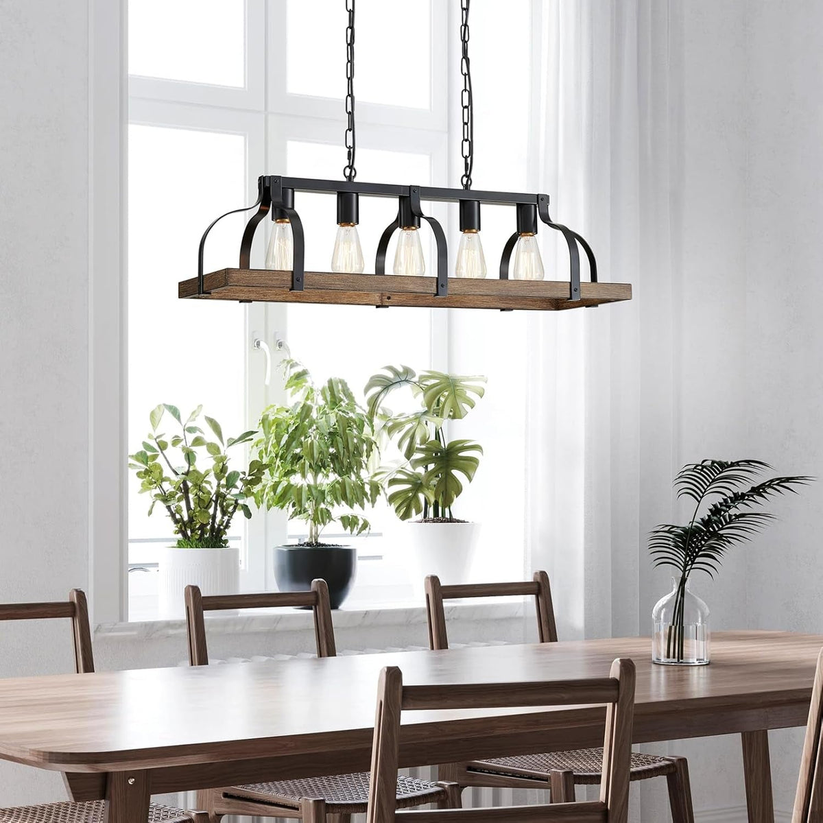 5-Light Metal Linear Chandelier Imitation Wood Grain