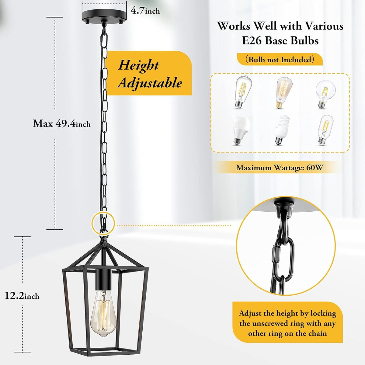 Farmhouse Black Lantern Pendant Light