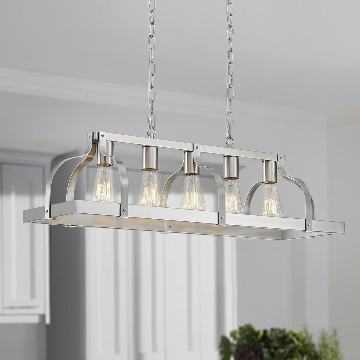 5-Light Metal Linear Chandelier Imitation Wood Grain