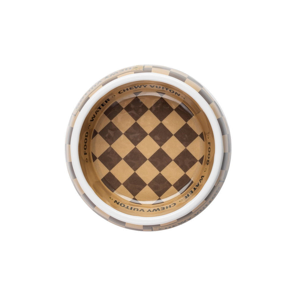 Tan Checker Chewy Vuiton Bowl - Cat or Dog Bowls